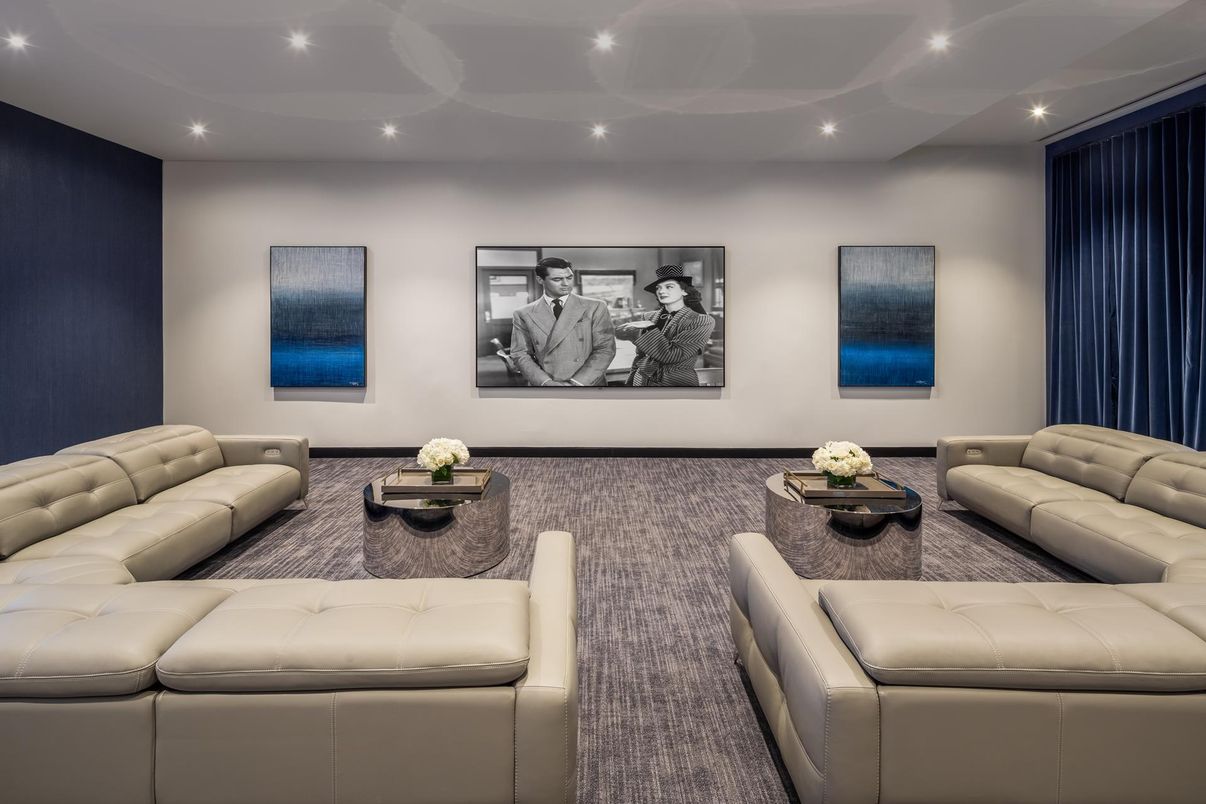 Interior, Living room, Projection Screen, Recessed Lighting, Theatre Room