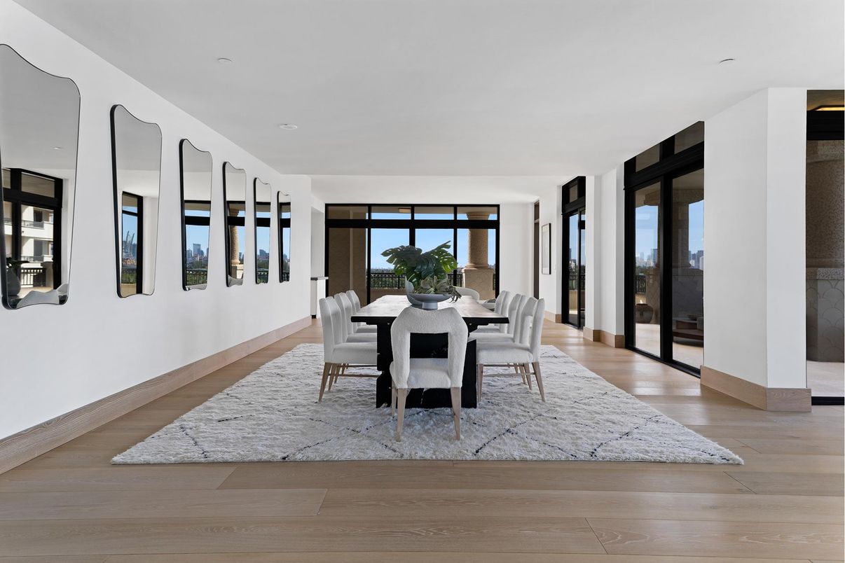 Dining room, Interior, Recessed Lighting, Wood Texture Flooring