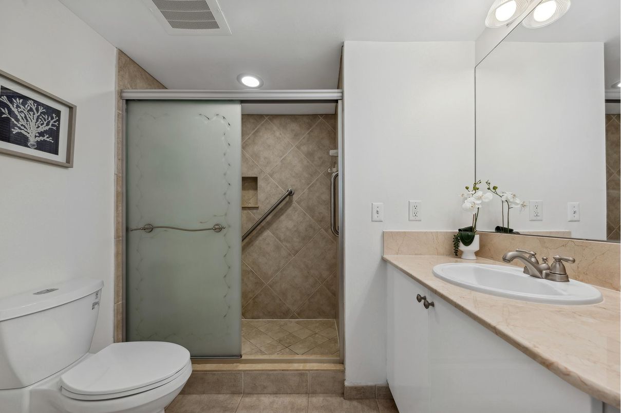 Bathroom, Glass Shower, Interior, Recessed Lighting