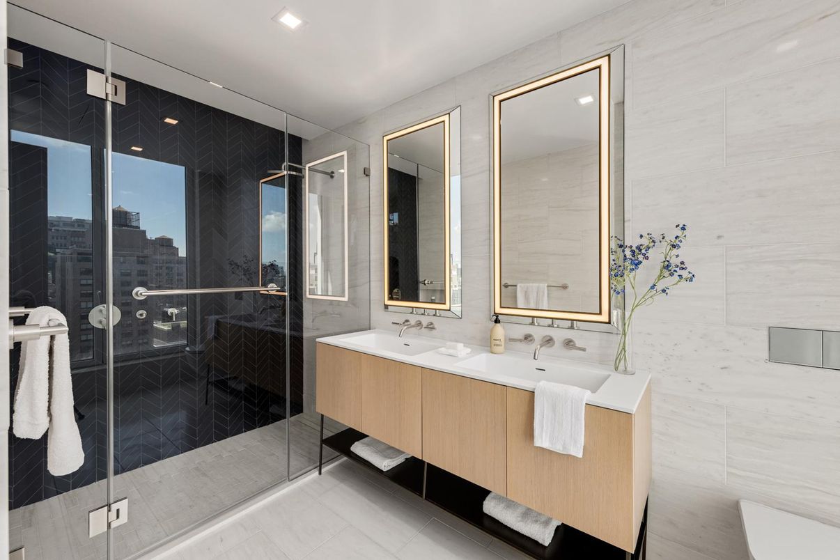 Bathroom, Dual Sink Vanities, Glass Shower, Interior, Recessed Lighting