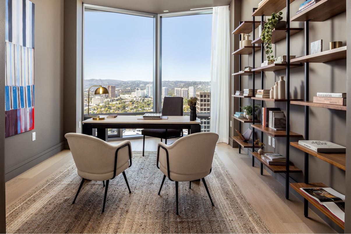Home Office, Interior, Recessed Lighting, Wood Texture Flooring