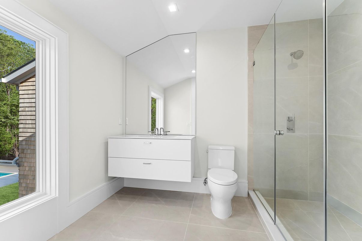 Bathroom, Glass Shower, Interior, Recessed Lighting