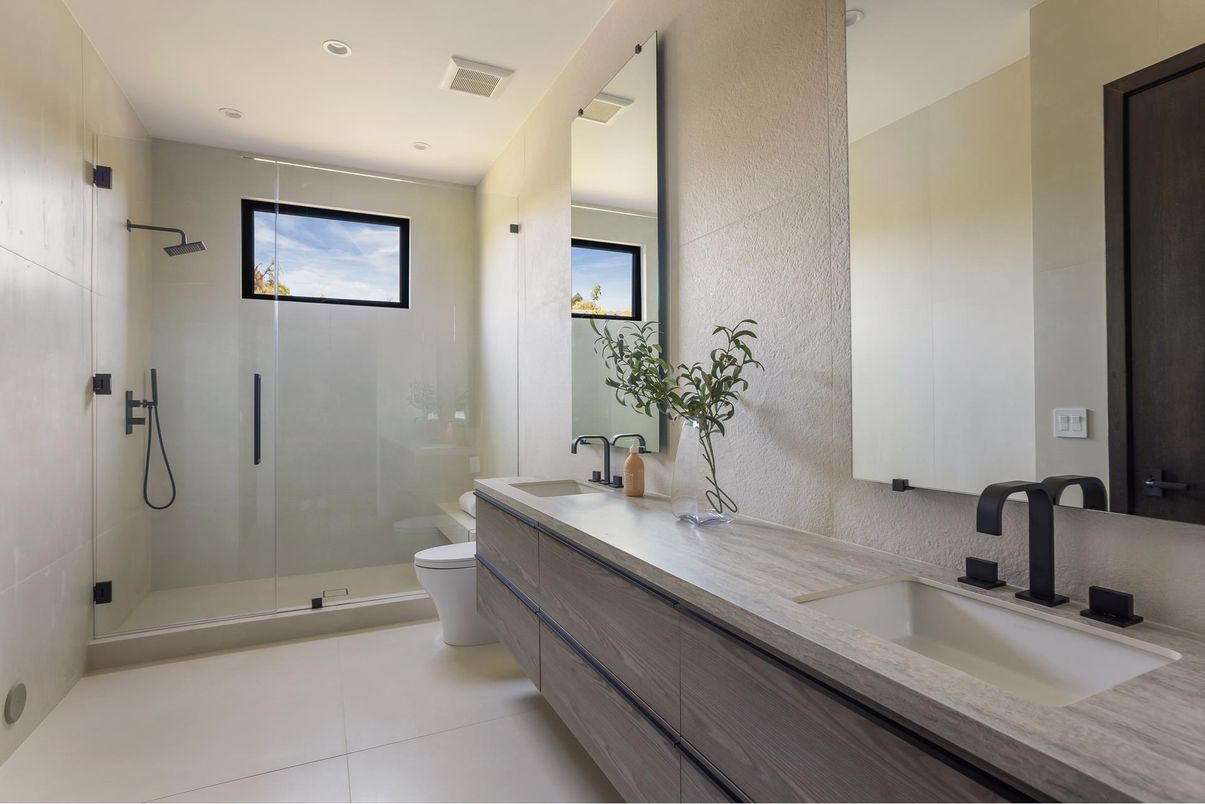 Bathroom, Dual Sink Vanities, Glass Shower, Interior, Recessed Lighting