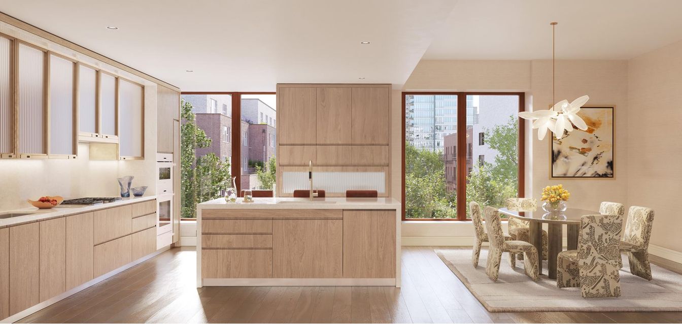 Dining room, Interior, Kitchen, Pendant Lights, Recessed Lighting, Wood Texture Flooring