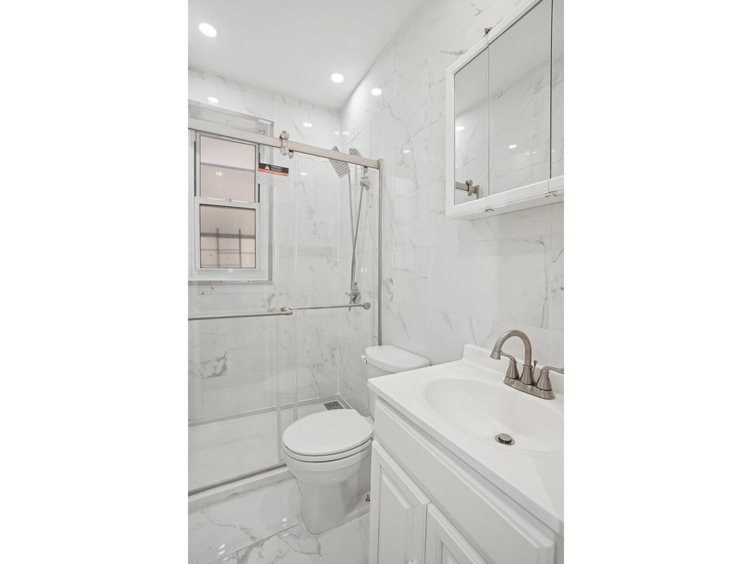 Bathroom, Glass Shower, Interior, Marble, Marble Walls, Recessed Lighting