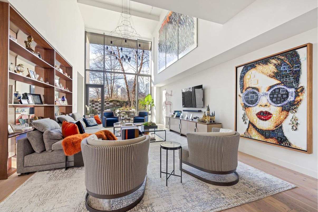 Interior, Living room, Pendant Lights, Wood Texture Flooring