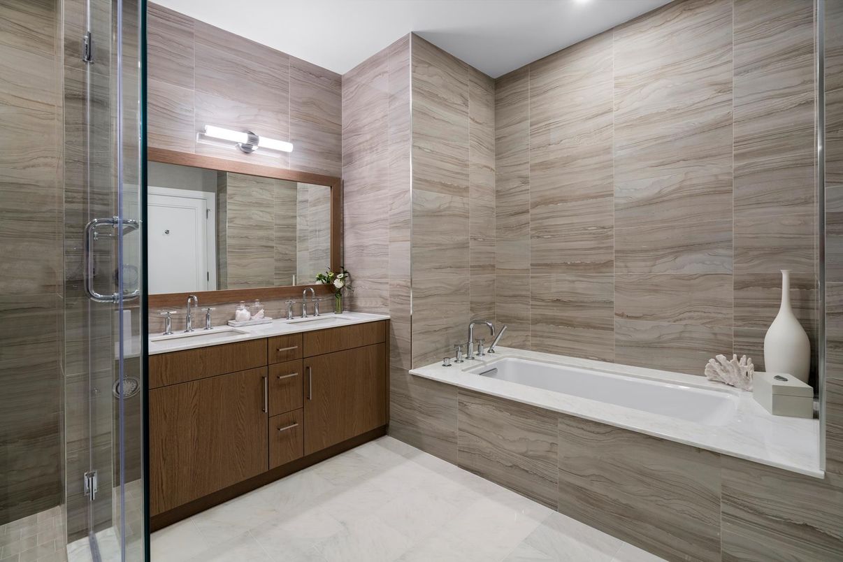Bathroom, Dual Sink Vanities, Glass Shower, Interior, Recessed Lighting