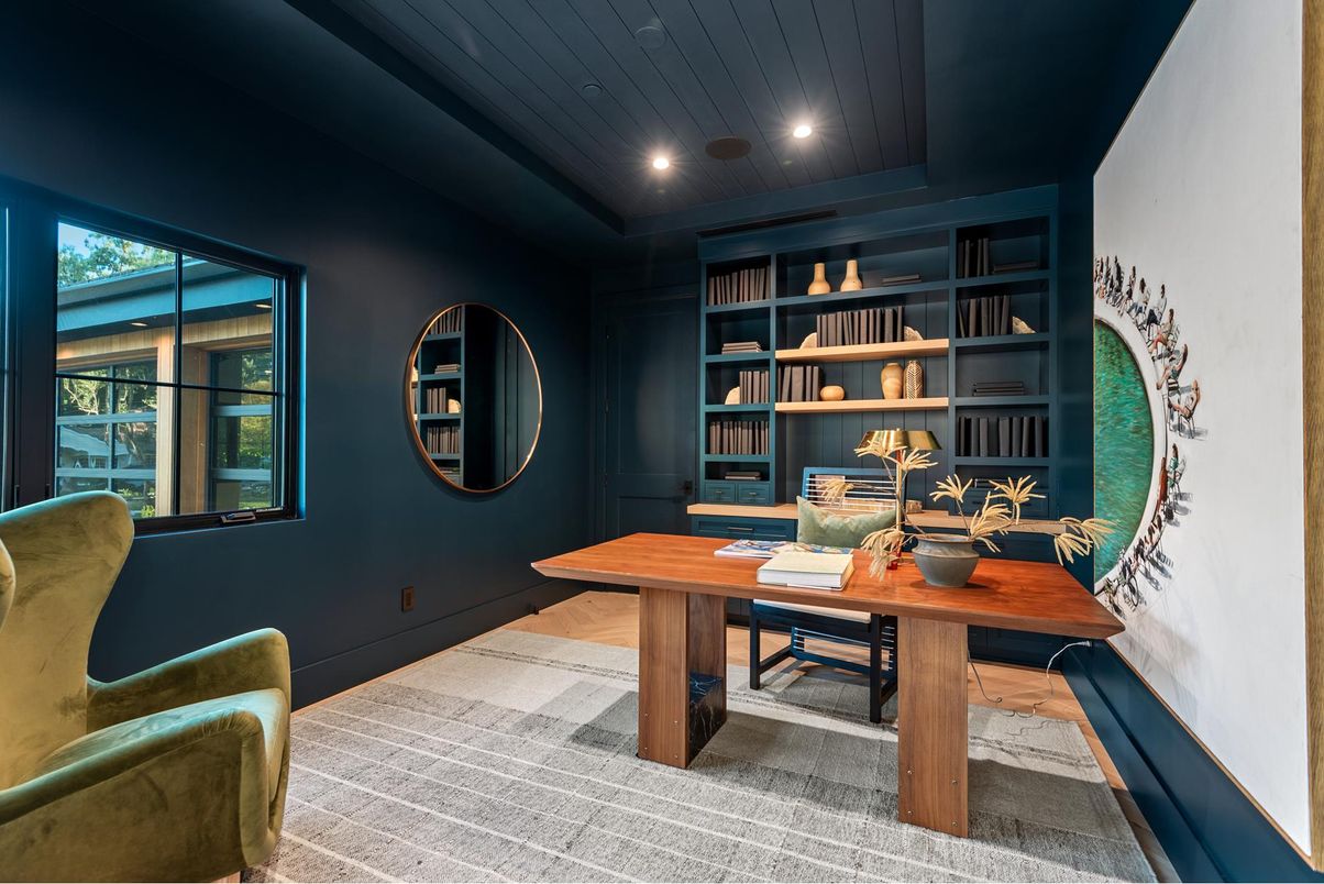 Home Office, Interior, Recessed Lighting, Wood Texture Flooring