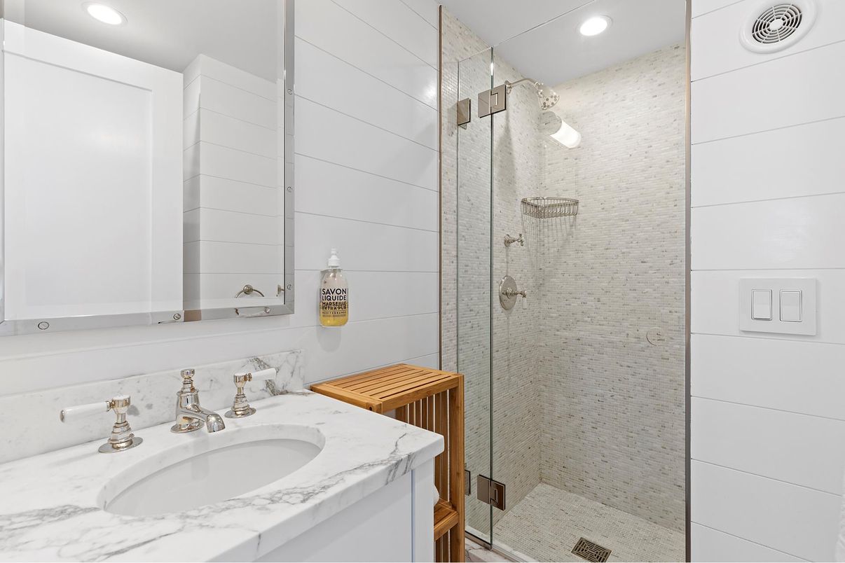 Bathroom, Glass Shower, Interior, Recessed Lighting