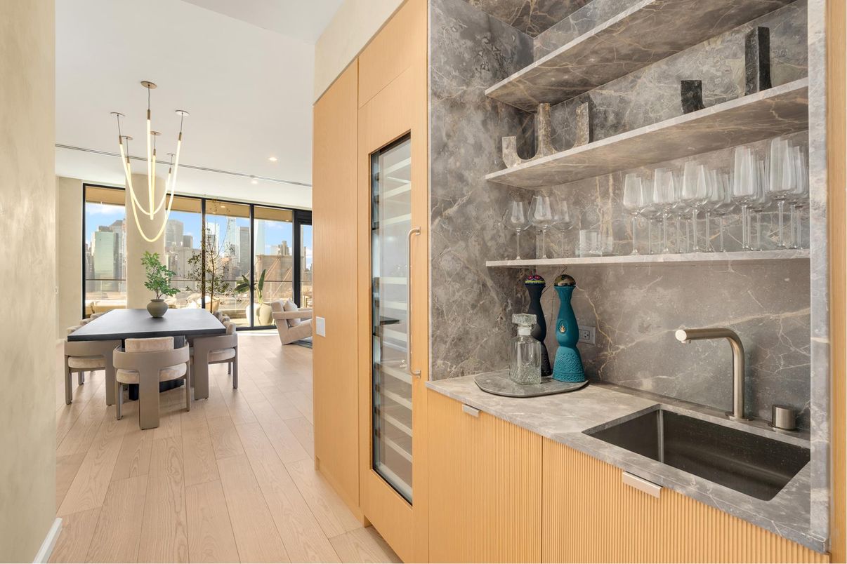 Dining room, Interior, Pendant Lights, Recessed Lighting, Wood Texture Flooring