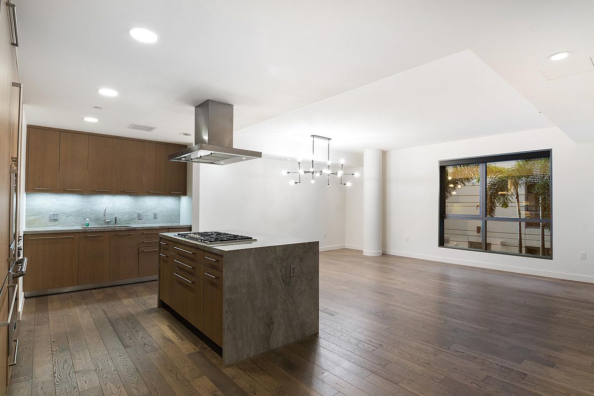 Interior, Kitchen, Pendant Lights, Recessed Lighting, Wood Texture Flooring