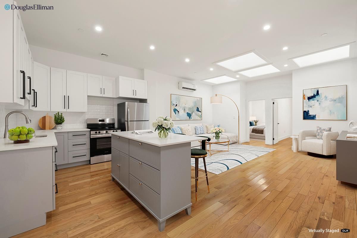 Interior, Kitchen, Living room, Recessed Lighting, Stainless Steel Appliances, Wood Texture Flooring