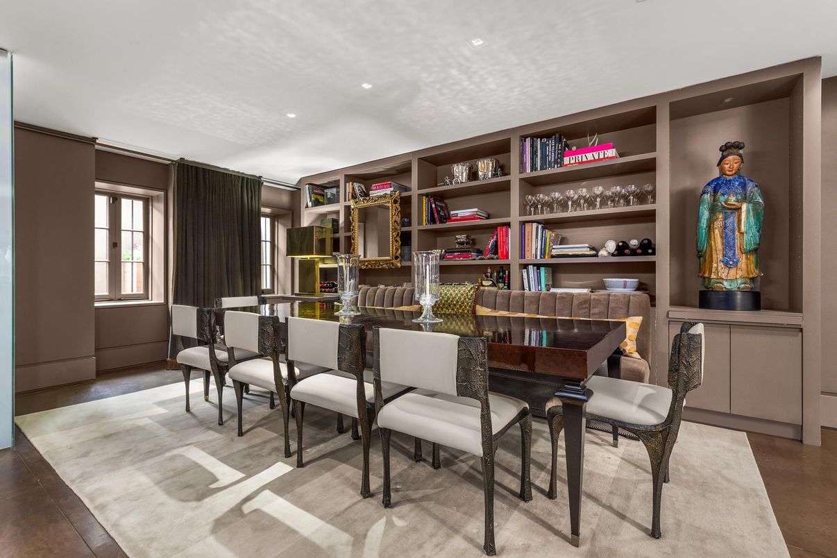 Dining room, Interior, Recessed Lighting, Wood Texture Flooring