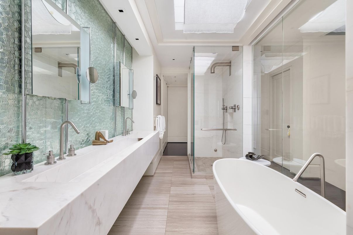 Bathroom, Dual Sink Vanities, Free Standing Baths, Glass Shower, Interior, Recessed Lighting
