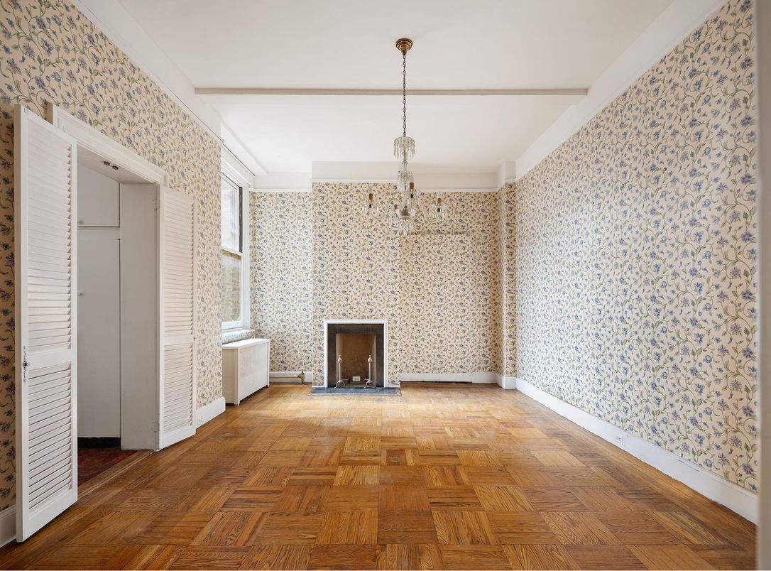 Chandelier, Empty room, Fireplace, Interior, Wood Texture Flooring