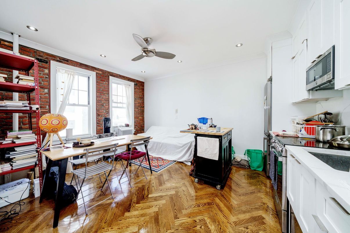 Home Office, Interior, Recessed Lighting, Stone Walls, Wood Texture Flooring