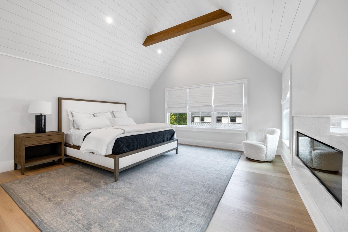 Bedroom, Interior, Recessed Lighting, Wooden Beams, Wood Texture Flooring