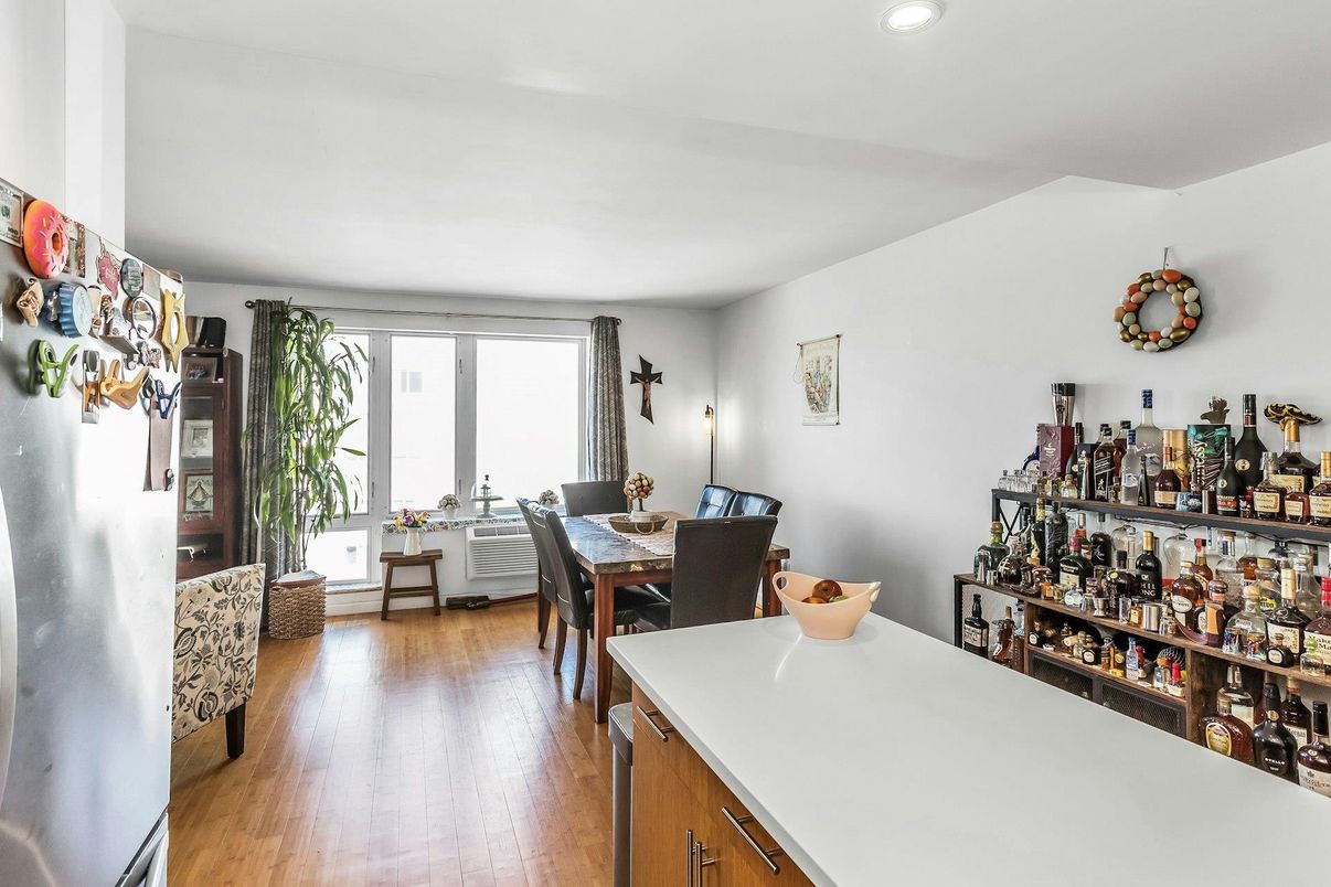 Dining room, Interior, Recessed Lighting, Wood Texture Flooring