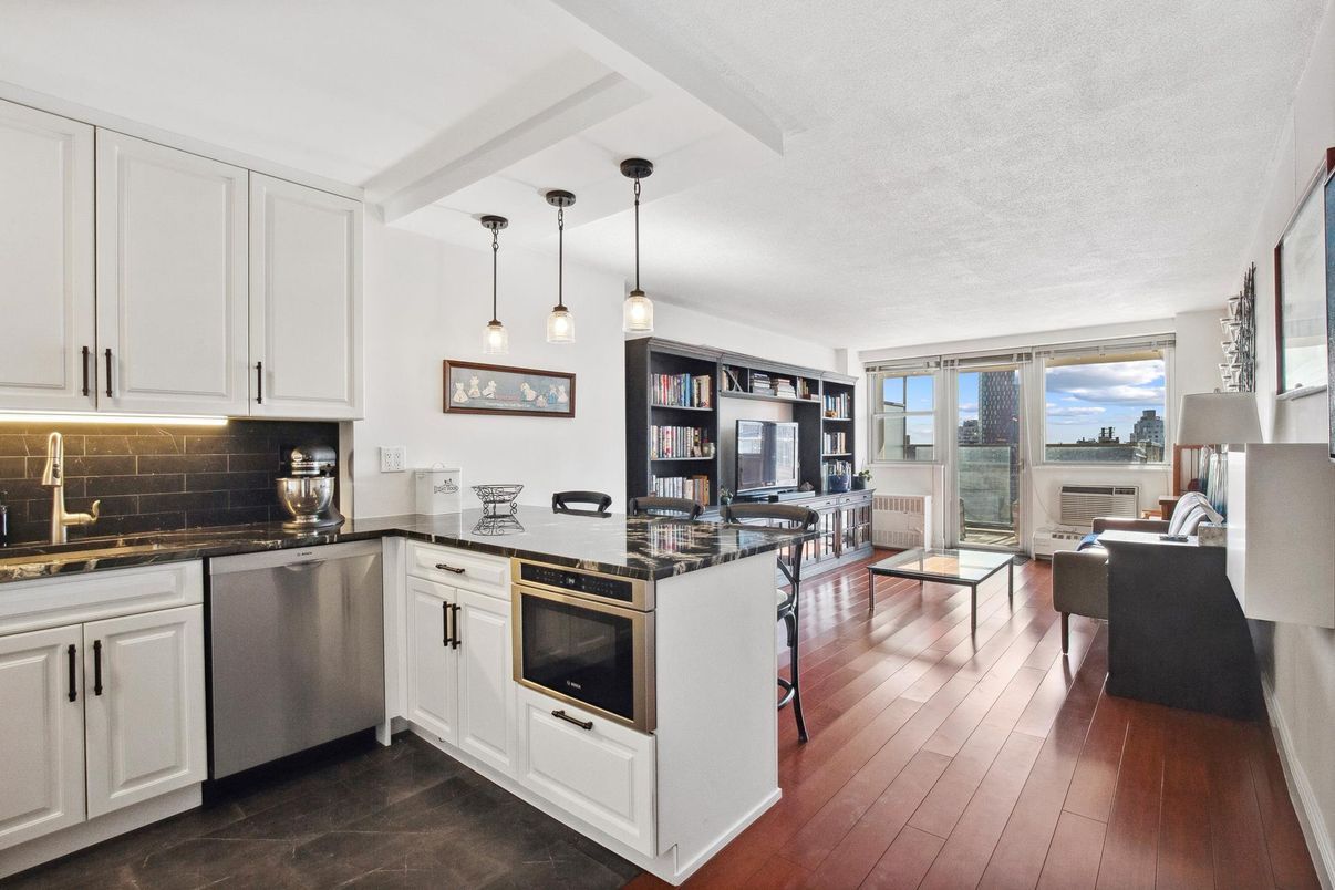 Interior, Kitchen, Pendant Lights, Stainless Steel Appliances, Wood Texture Flooring