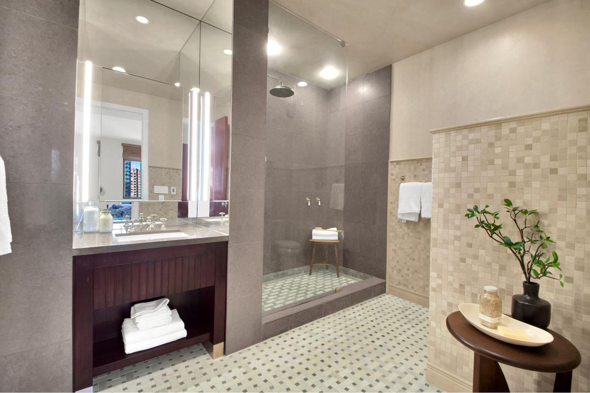 Bathroom, Glass Shower, Interior, Recessed Lighting