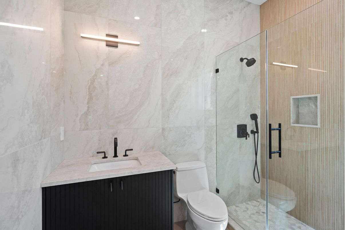 Bathroom, Glass Shower, Interior, Marble Walls