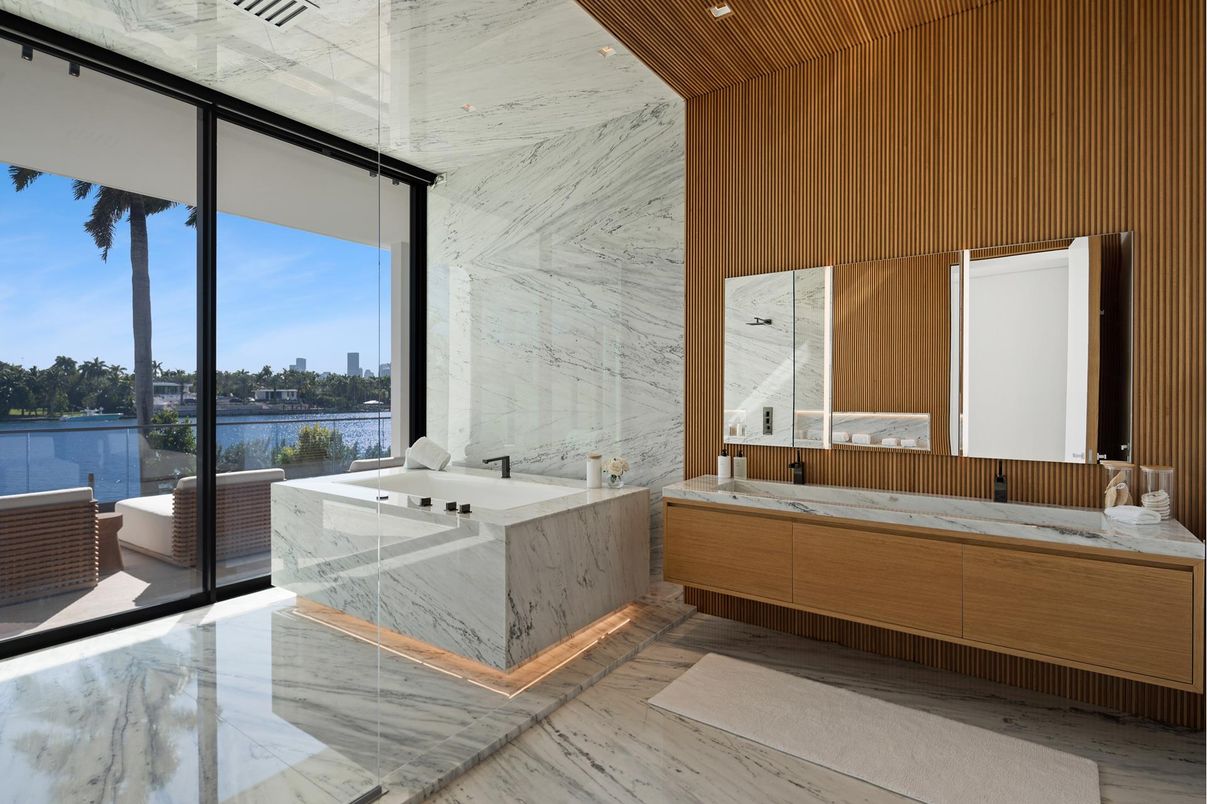 Bathroom, Dual Sink Vanities, Interior, Marble, Marble Walls, Water