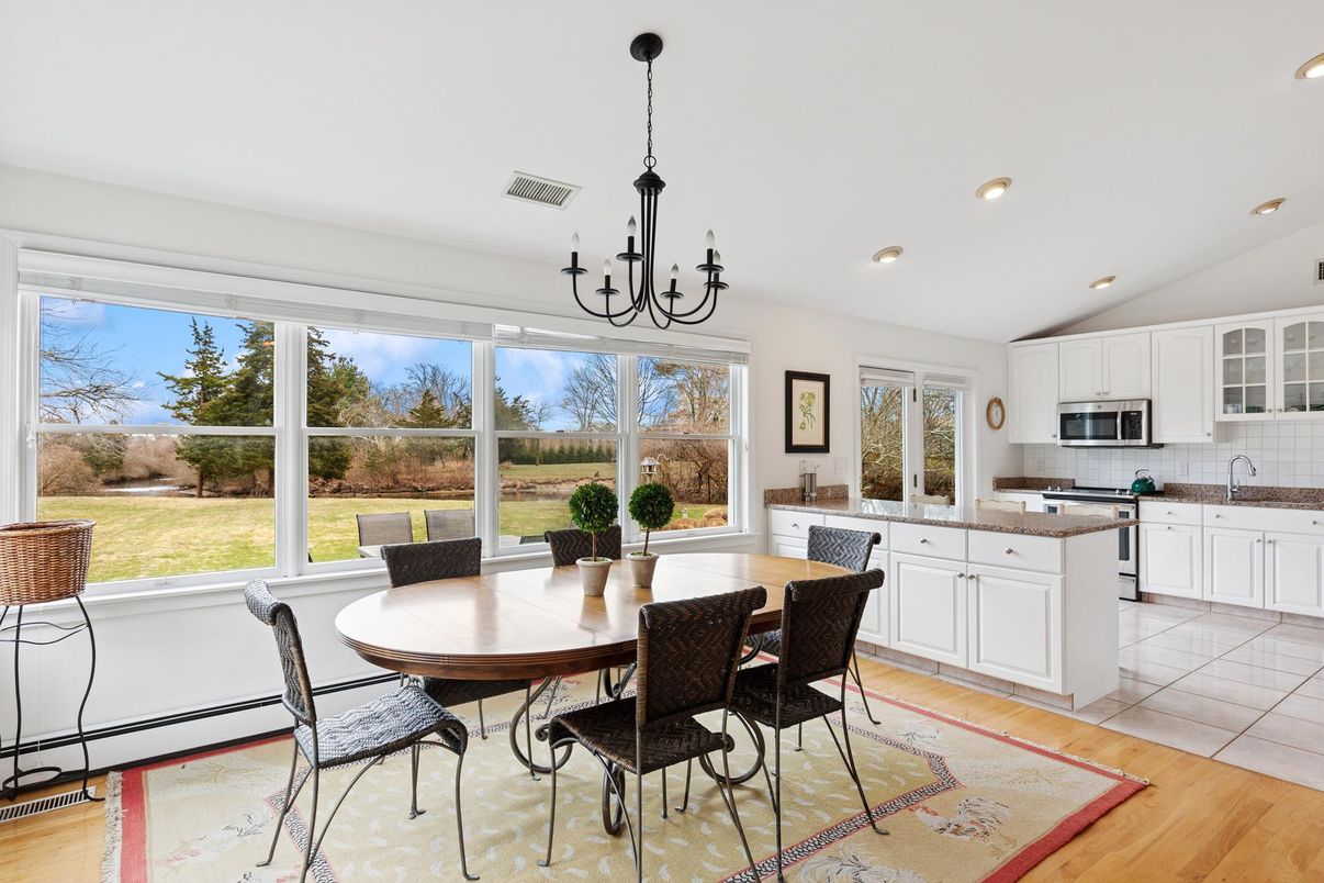 Chandelier, Dining room, Interior, Kitchen, Recessed Lighting, Wood Texture Flooring