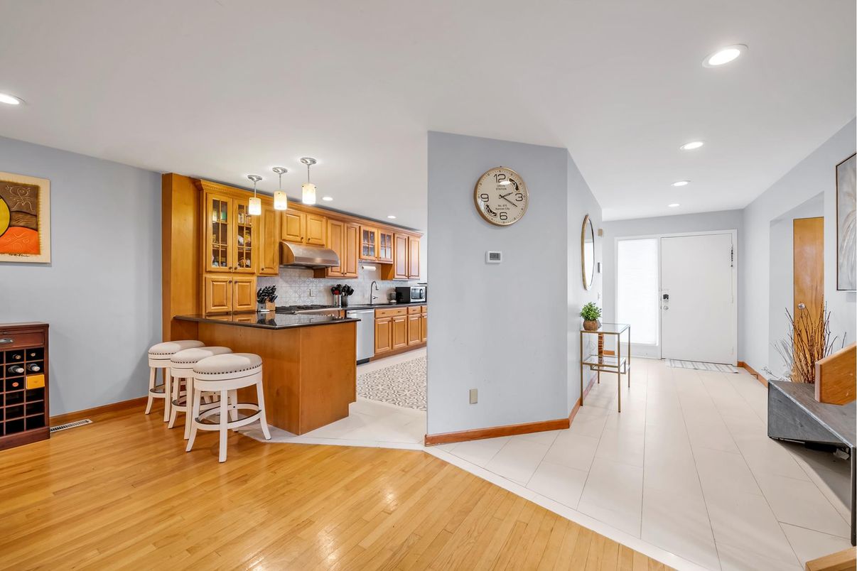 Interior, Kitchen, Pendant Lights, Recessed Lighting, Wood Texture Flooring