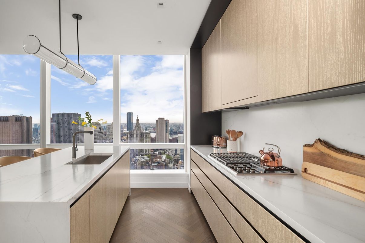 Interior, Kitchen, Pendant Lights, Recessed Lighting, Wood Texture Flooring