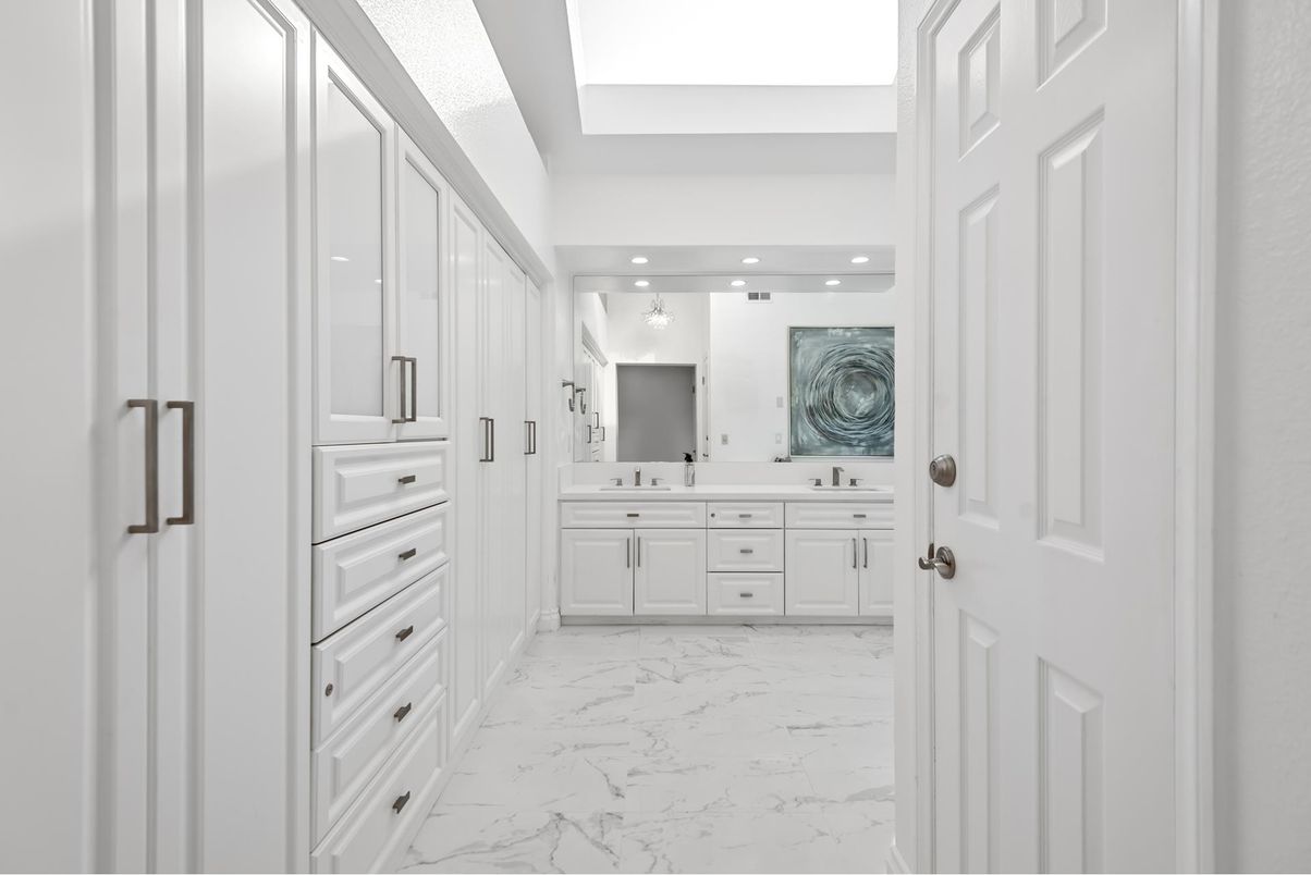 Bathroom, Dual Sink Vanities, Interior, Marble, Recessed Lighting