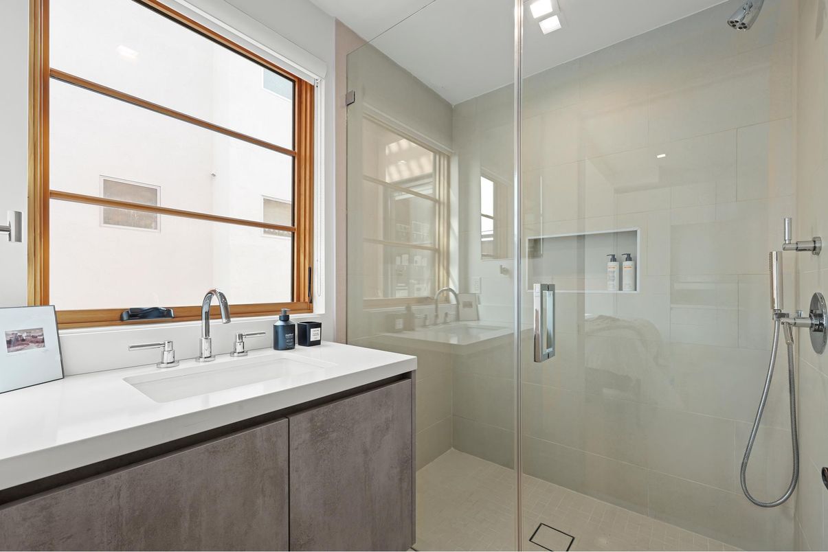Bathroom, Glass Shower, Interior, Recessed Lighting