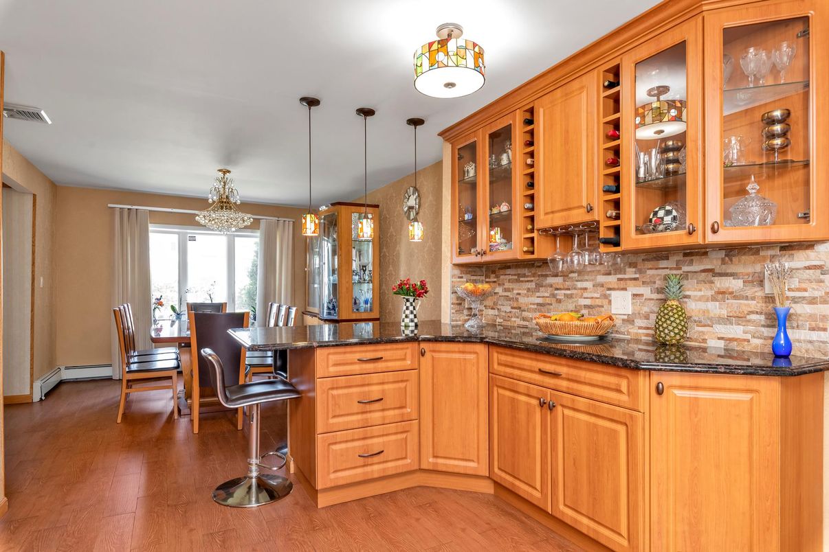 Dining room, Interior, Pendant Lights, Wood Texture Flooring