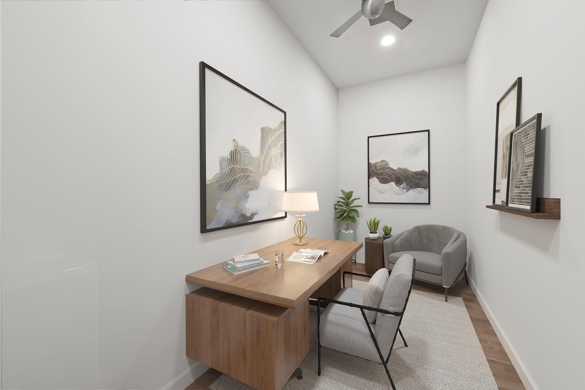 Home Office, Interior, Recessed Lighting, Wood Texture Flooring