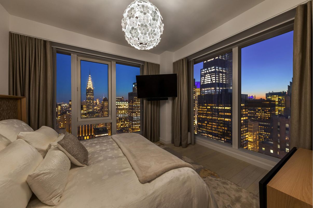 Bedroom, Interior, Pendant Lights, Wood Texture Flooring