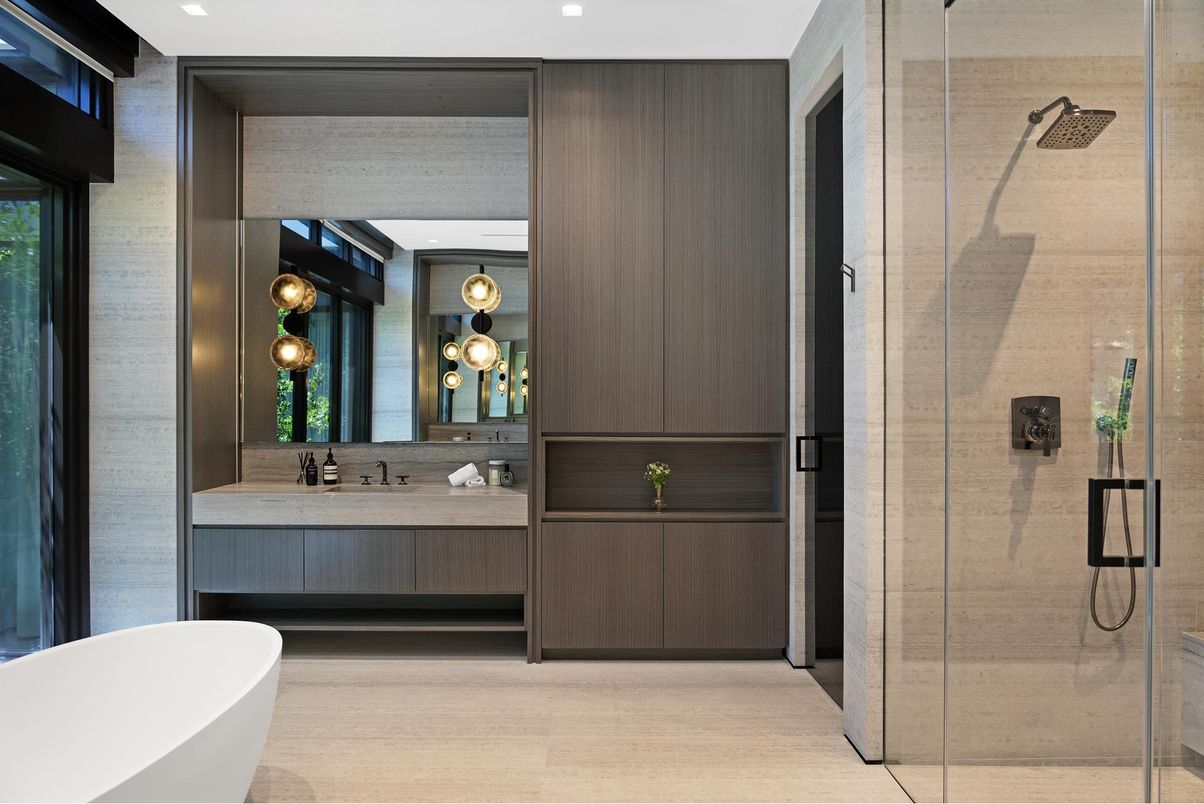 Bathroom, Dual Sink Vanities, Free Standing Baths, Glass Shower, Interior, Recessed Lighting