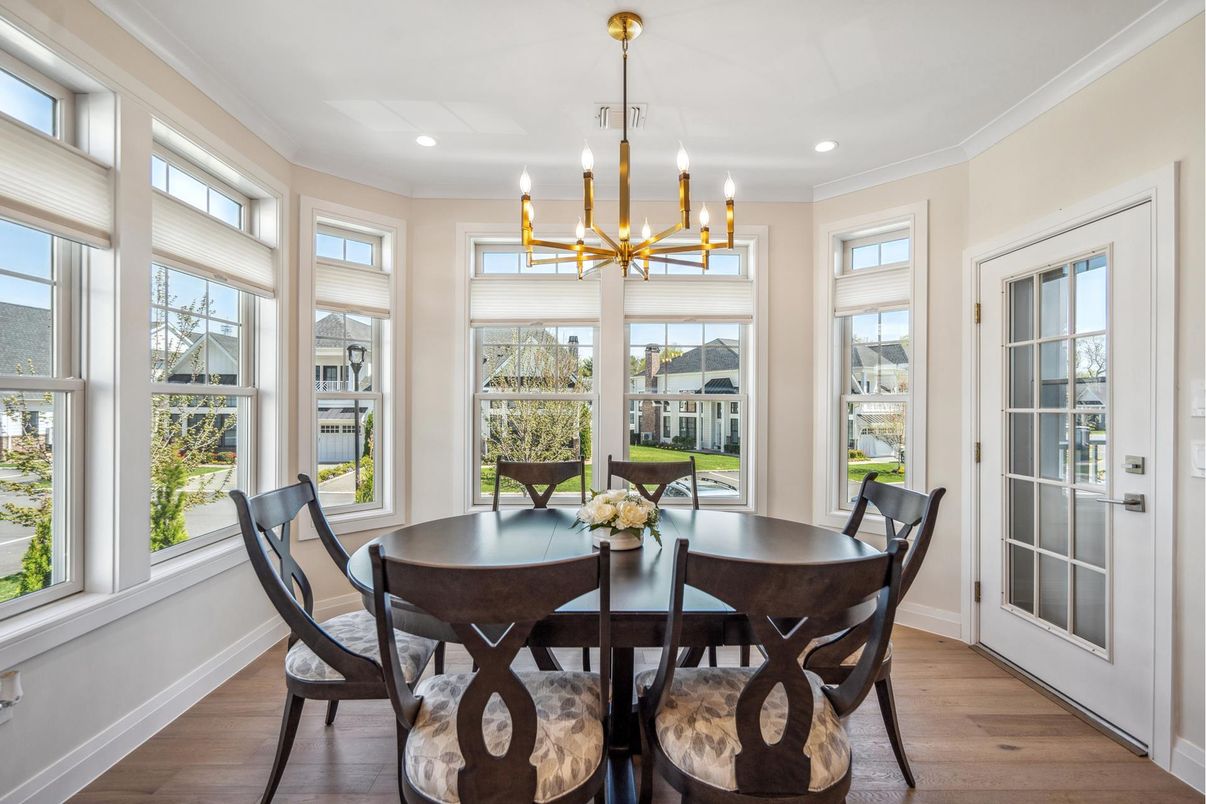 Chandelier, Dining room, Interior, Pendant Lights, Recessed Lighting, Wood Texture Flooring