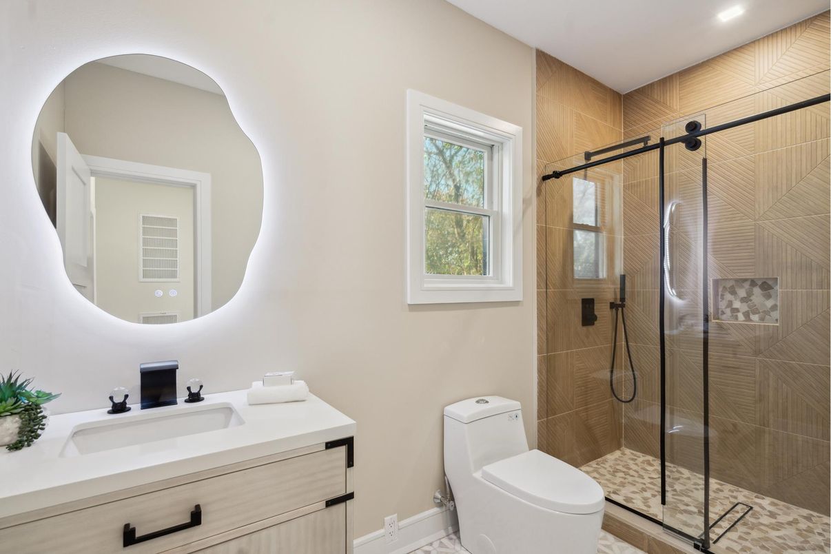Bathroom, Glass Shower, Interior, Recessed Lighting