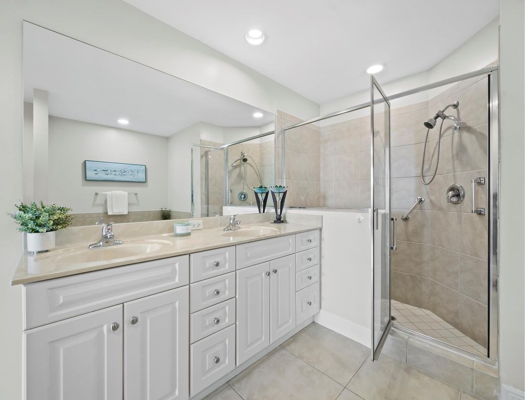 Bathroom, Dual Sink Vanities, Glass Shower, Interior, Recessed Lighting
