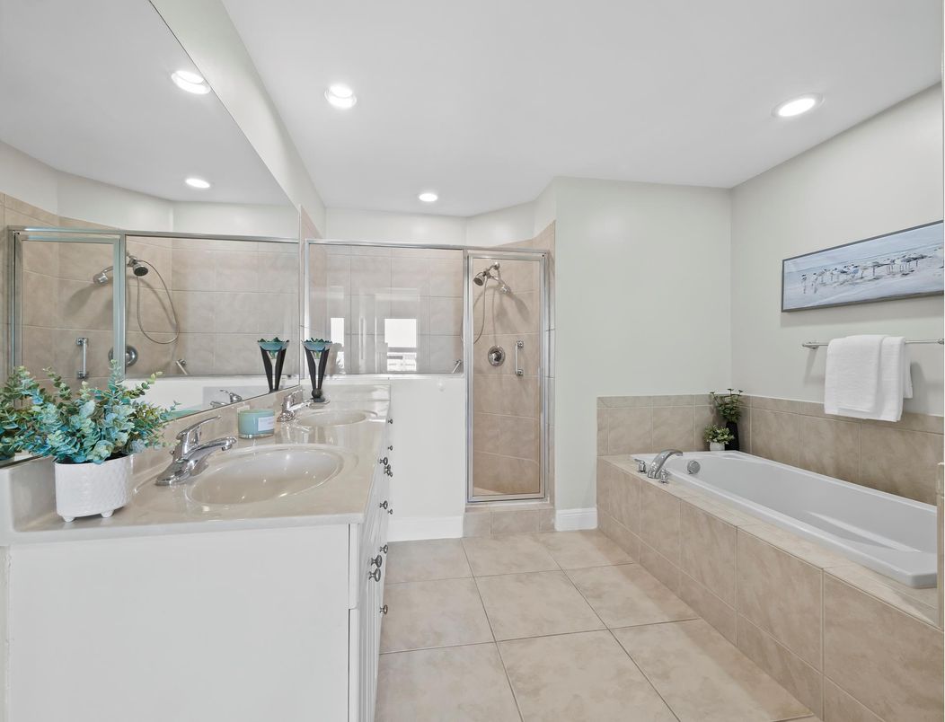 Bathroom, Dual Sink Vanities, Glass Shower, Interior, Recessed Lighting
