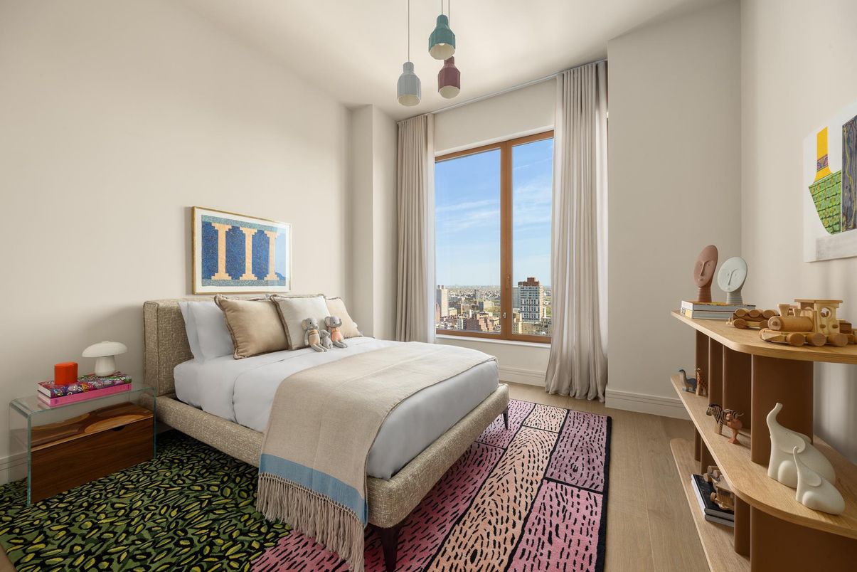 Bedroom, Interior, Pendant Lights, Wood Texture Flooring