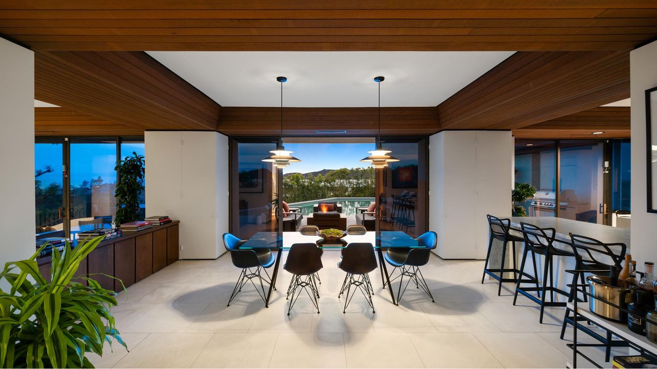 Dining room, Interior, Pendant Lights, Wooden Ceilings