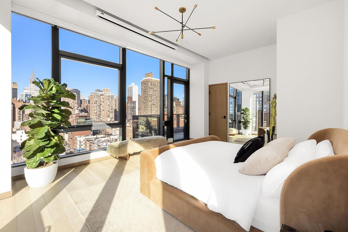 Bedroom, Interior, Pendant Lights, Wood Texture Flooring