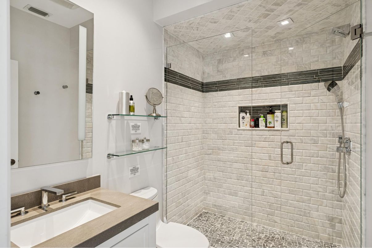 Bathroom, Glass Shower, Interior, Recessed Lighting