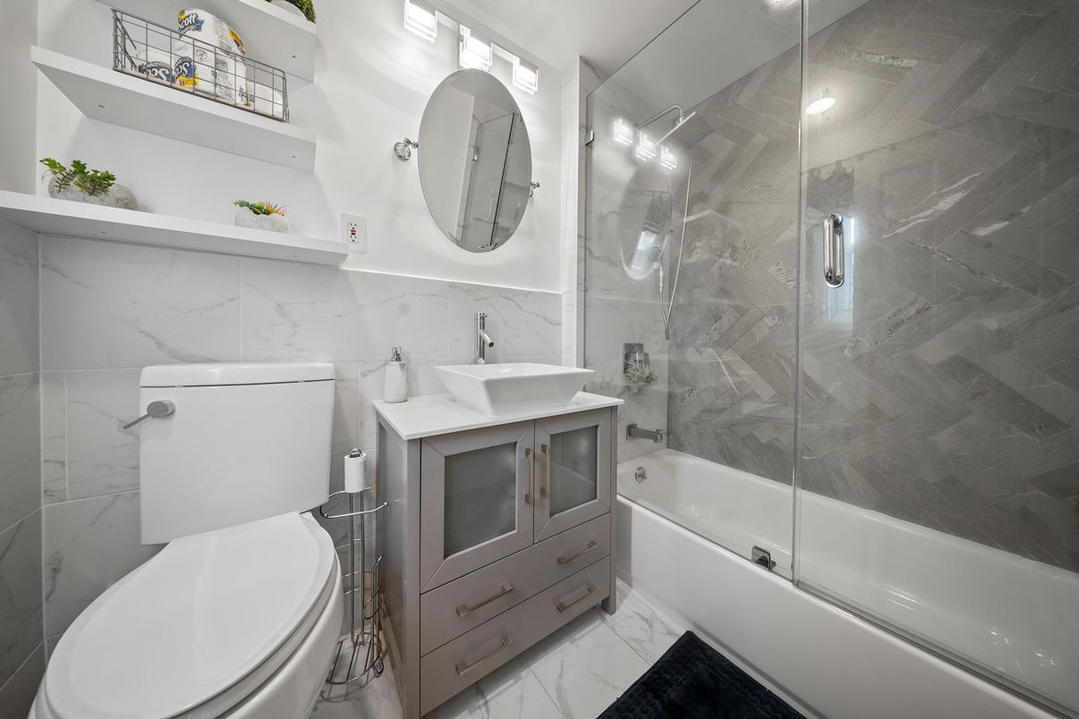 Bathroom, Glass Shower, Interior, Marble, Marble Walls, Recessed Lighting