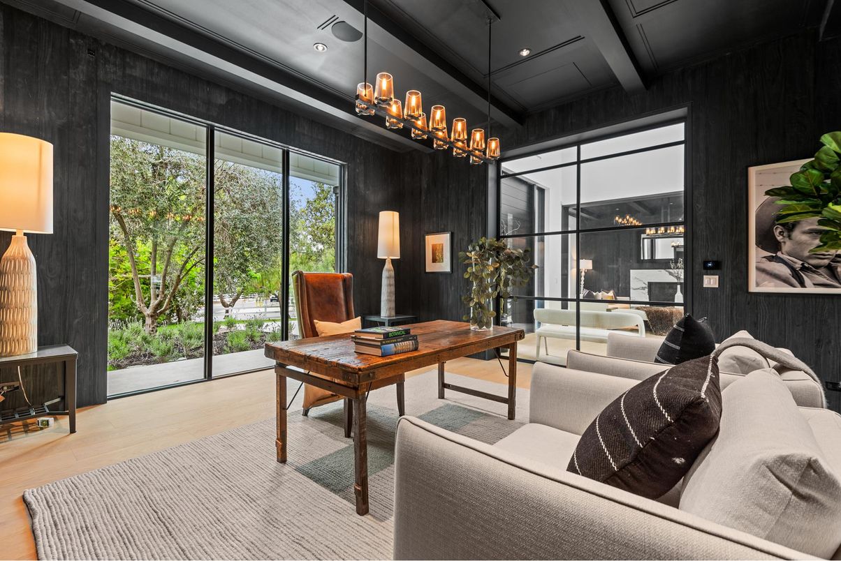 Home Office, Interior, Living room, Recessed Lighting, Wood Texture Flooring