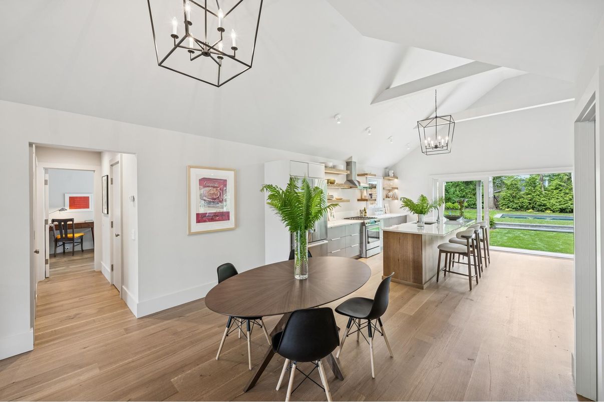 Chandelier, Dining room, Interior, Pendant Lights, Wood Texture Flooring