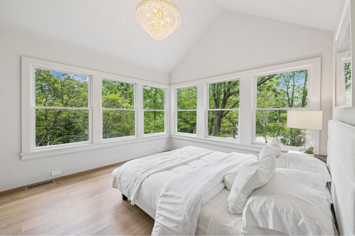 Bedroom, Chandelier, Interior, Wood Texture Flooring