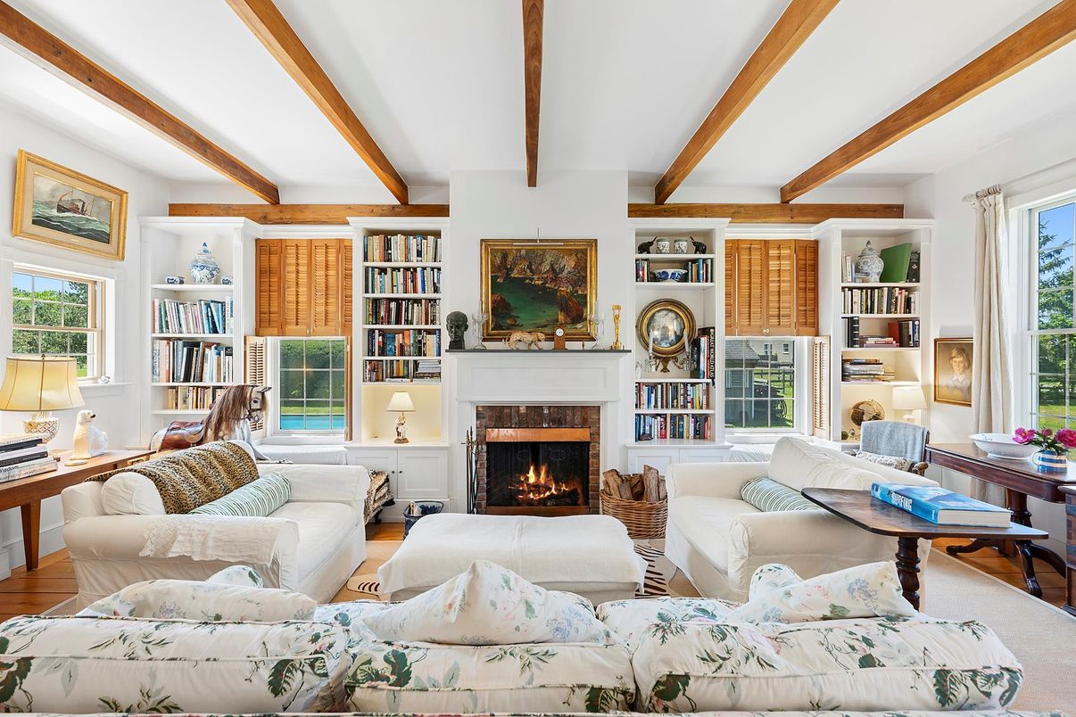 Fireplace, Interior, Living room, Wooden Beams, Wood Texture Flooring