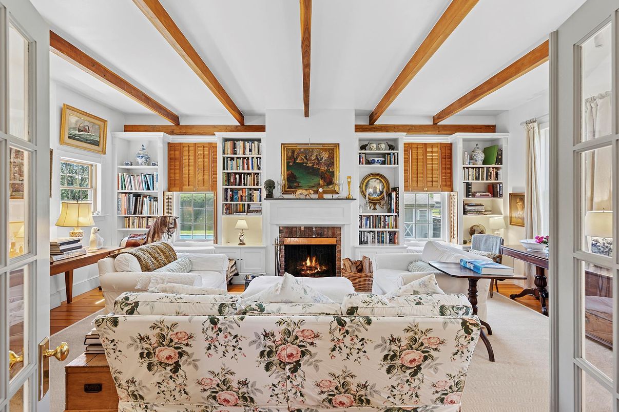 Fireplace, Interior, Living room, Wooden Beams, Wood Texture Flooring
