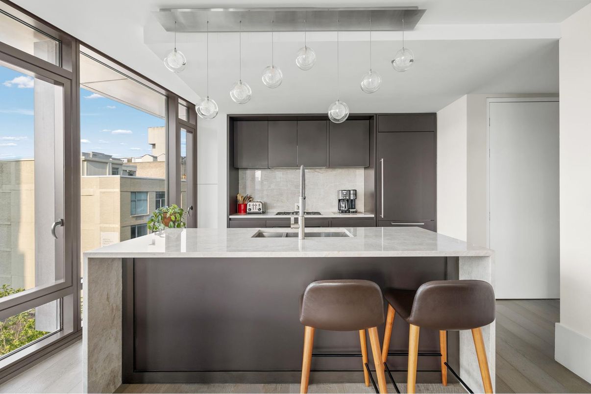 Interior, Kitchen, Pendant Lights, Wood Texture Flooring